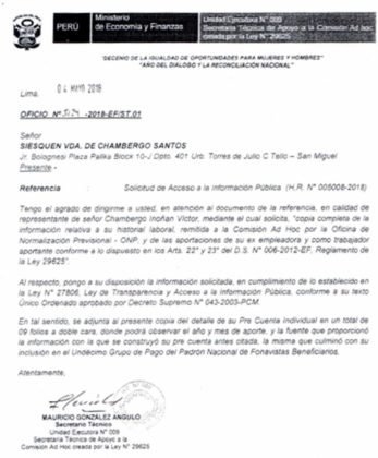 Detalle de la informaci&oacute;n remitida a la Comisi&oacute;n Ad Hoc de Marcial Lizana Cipriani