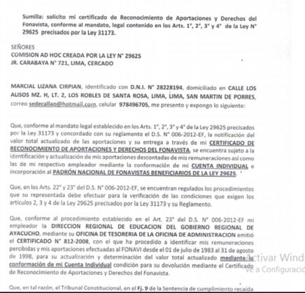 Pedido hecho a la ONP sobre informacion personal