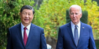 Jefe del régimen chino Xi Jinping con el presidente de EE.UU, Joe Biden