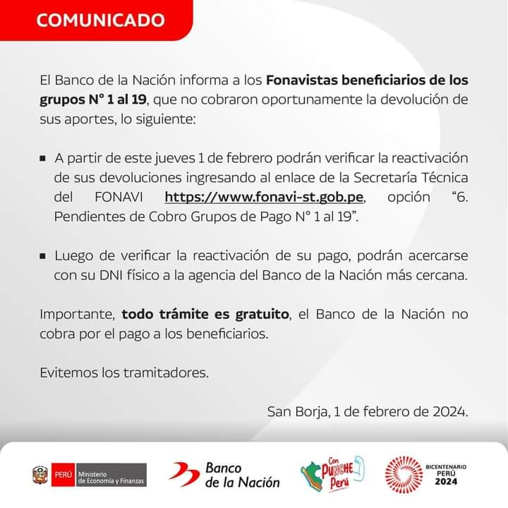 Fonavi: Comunicado Banco de la Nación