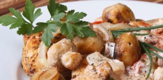 pollo a la olla con champiñones