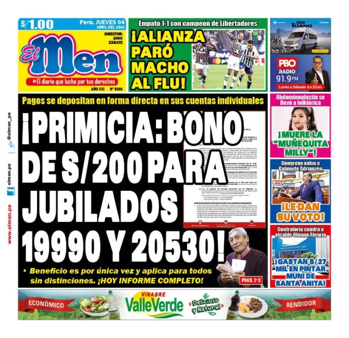 Portada Diario El Men (04/04/2024)