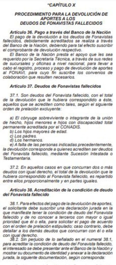 Procedimientos para la devolución de aportes a los deudos de Fonavistas fallecidos