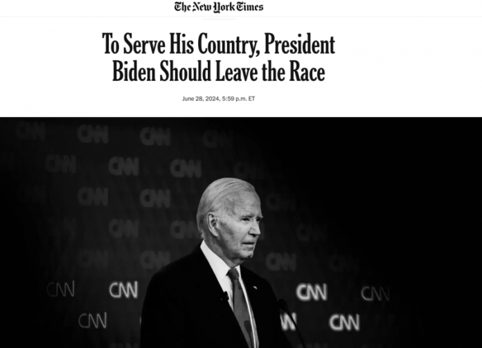 The New York Times instó a Joe Biden que se retire de las elecciones presidenciales