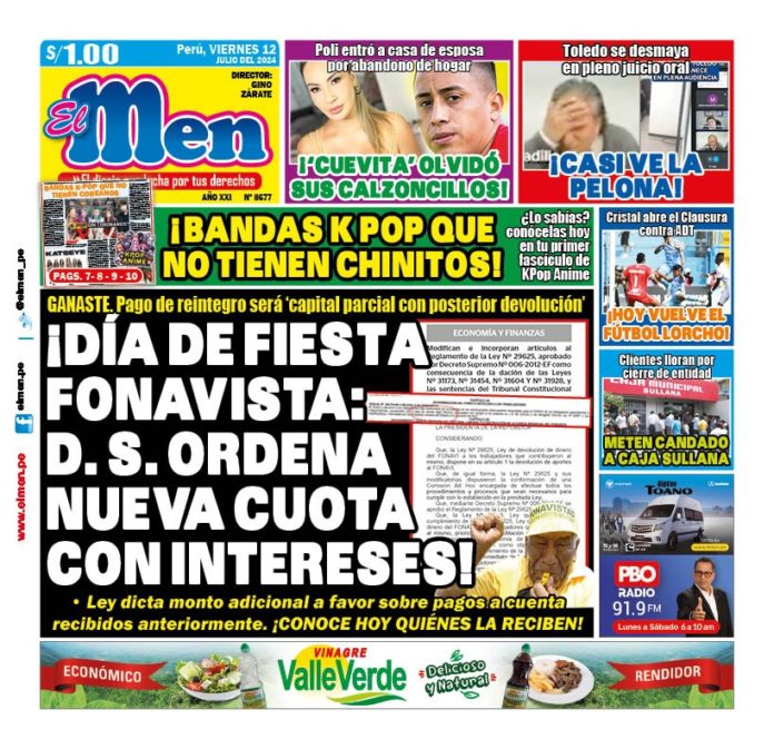 Portada Diario El Men (12/07/2024)