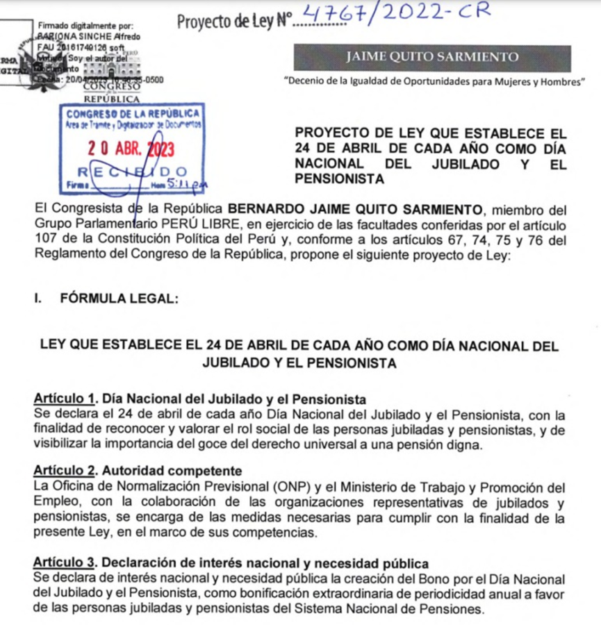 Proyecto de Ley N.º 47672022-CR