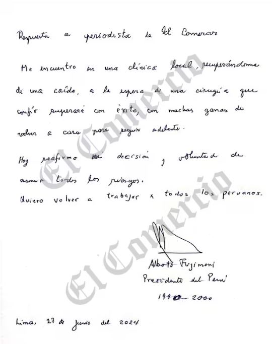 Ultima carta de de Fujimori