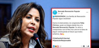 Patricia Chirinos renuncia a Avanza País y se une a Renovación Popular