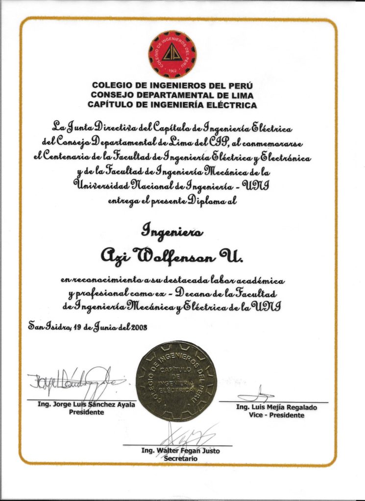 Desatacada labor Academica y profesionalismo como ex Decano de la UNI