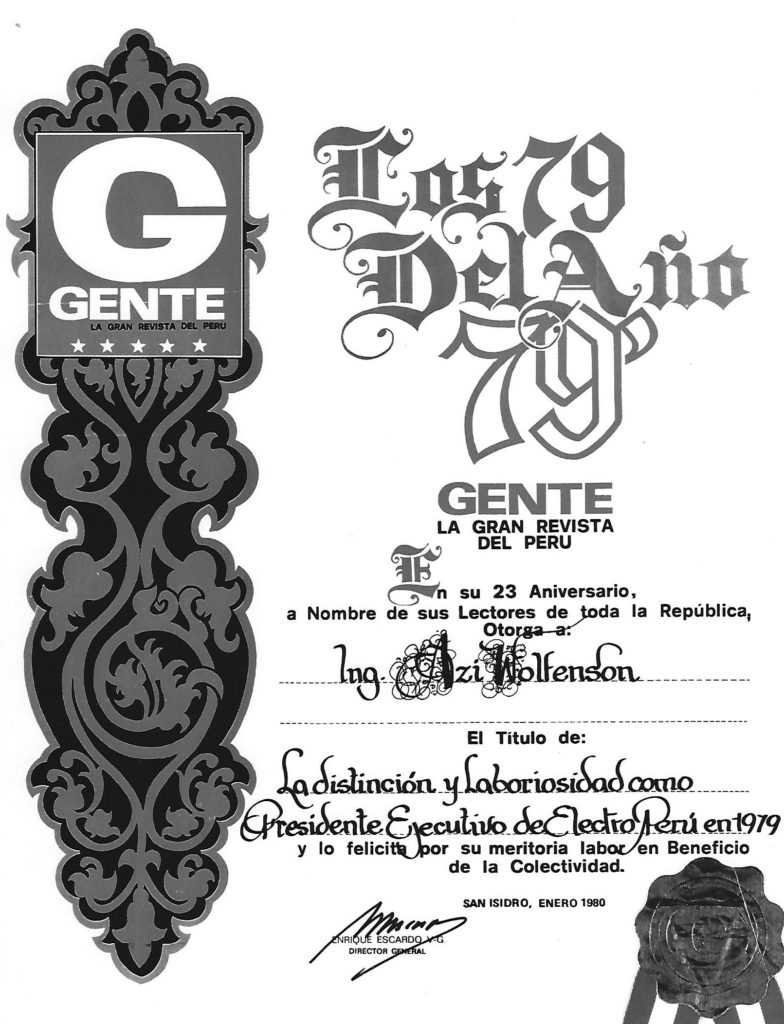 Distincion y laboriosidad como Pte. de Electroperu