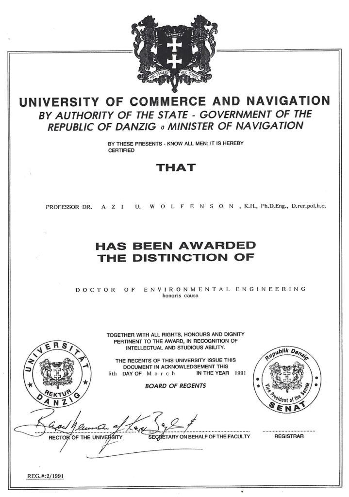Distinction of Doctor of Enviromental Engineering