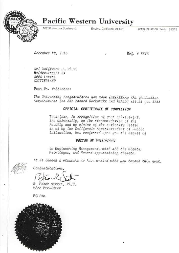 Grado de Doctor of Philosophy - Pacific Western University