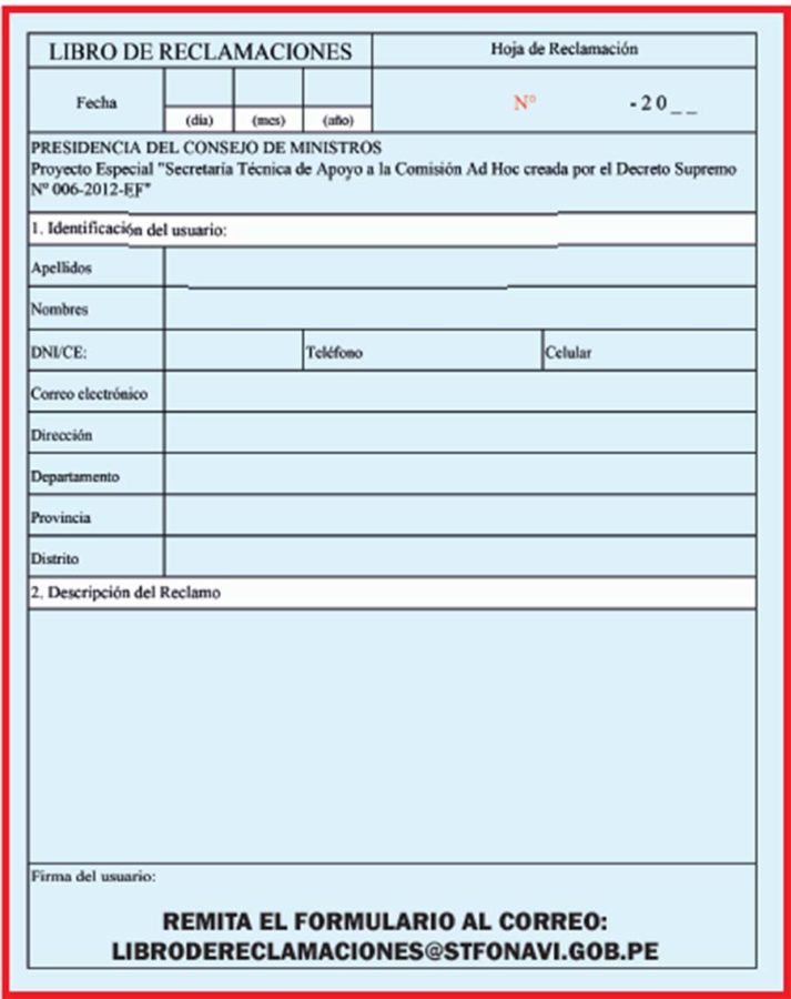 Fonavi Formulario de reclamaciones
