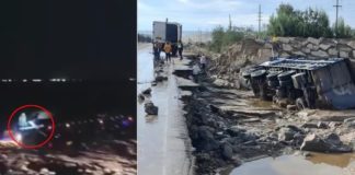 Huaico arrastró camión en Panamericana Sur