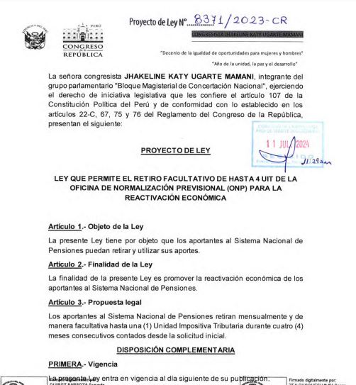 Proyecto de Ley N° 8371-2023-CR