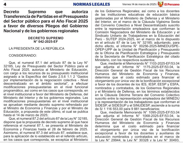 Decreto Supremo N° 042-2025-EF