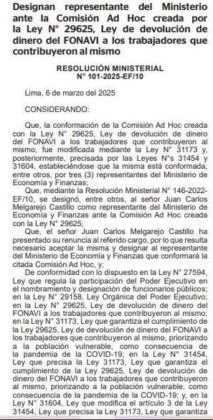 Resoluci&oacute;n Ministerial No 101-2025-EF-10 (Fonavi)