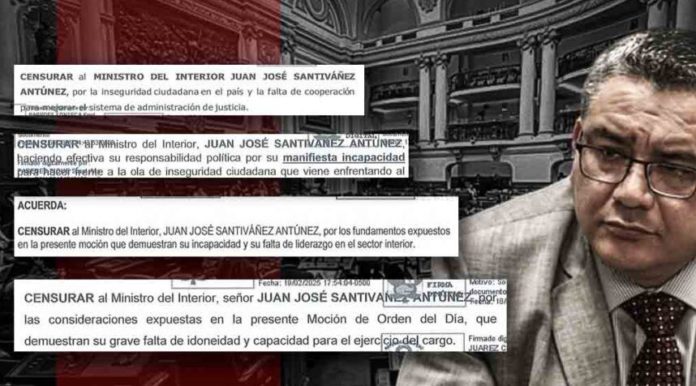 moción de censura contra el ministro del Interior, Juan José Santiváñez moción de censura contra el ministro del Interior, Juan José Santiváñez