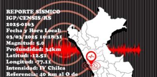 Temblor de magnitud 5,0 se sintió hoy en Lima