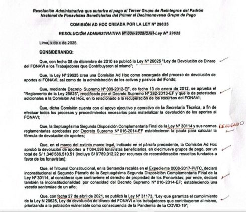 Fonavi - Resolucion Administrativa que autoriza el pago del Tercer Grupo -1