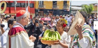 Robert Prevost recibiendo plátanos por parte de los fieles norteños