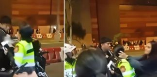 Pareja agredió a mujer policía