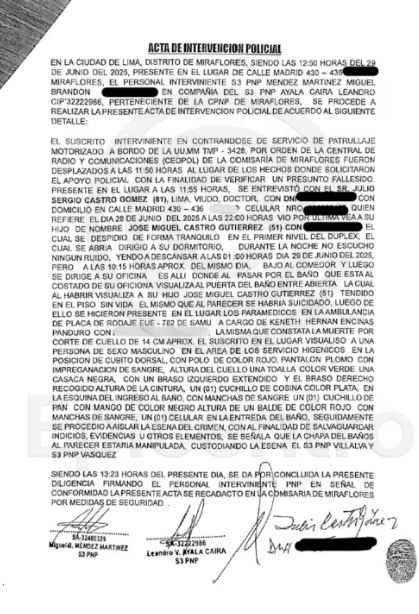 Acta de intervencion policial - Comisaria de m Miralfores - José Miguel Castro