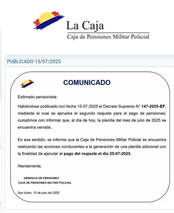 Caja de Pensiones Militar-Policial - Comunicado 15-07-2025