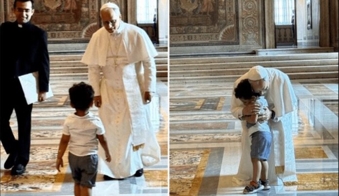 Niño burla seguridad y abraza al papa León XIV