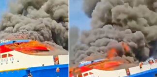 Saltan de barco en llamas en Indonesia