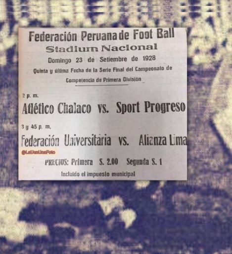 Clasico:  Federacin Universitaria Vs Alianza Lima domingo 23 de setiembre de 1928