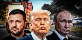 Volodímir Zelenski, Donald Trump y Vladimir Putin