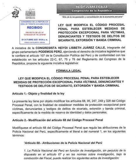 Proyecto de ley N°12735-2025 - cuidar identidad de denunciantes de extorsión