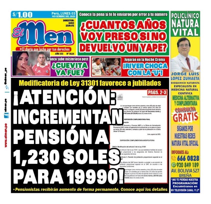 Portada Diario El Men (03/11/2025) Portada Diario El Men (03/11/2025)