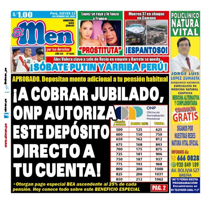 Portada Diario El Men (13/11/2025)