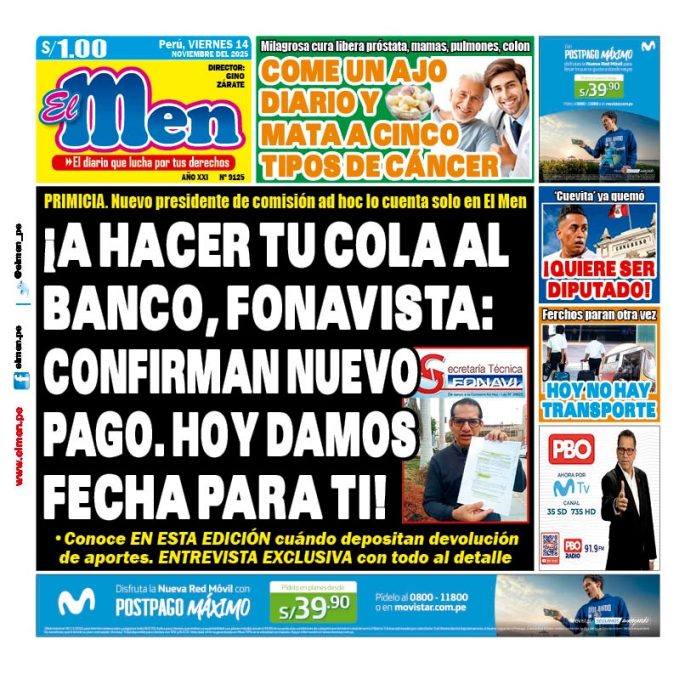 Portada Diario El Men (14/11/2025) Portada Diario El Men (14/11/2025)