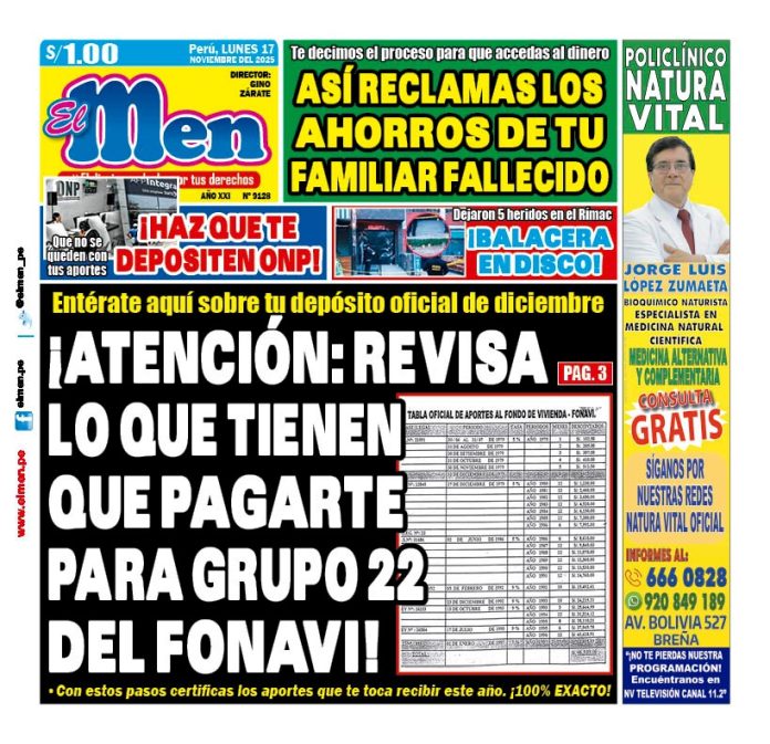 Portada Diario El Men (17/11/2025) Portada Diario El Men (17/11/2025)