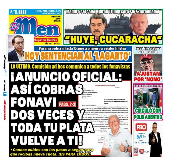 Portada Diario El Men (26/11/2025) Portada Diario El Men (26/11/2025)