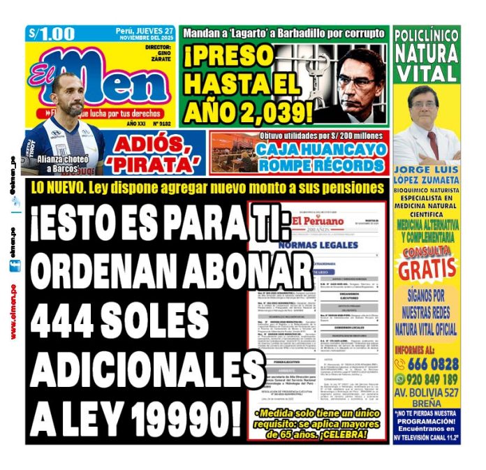 Portada Diario El Men (27/11/2025) Portada Diario El Men (27/11/2025)