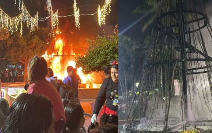 Árbol navideño se incendia en México