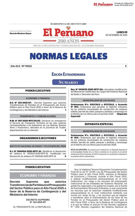 Decreto Supremo N° 330-2025-EF