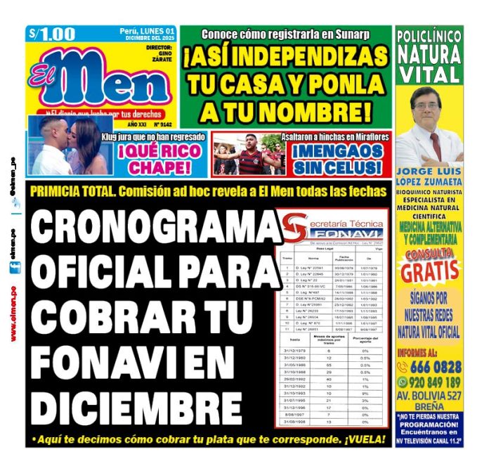 Portada Diario El Men (1/12/2025)