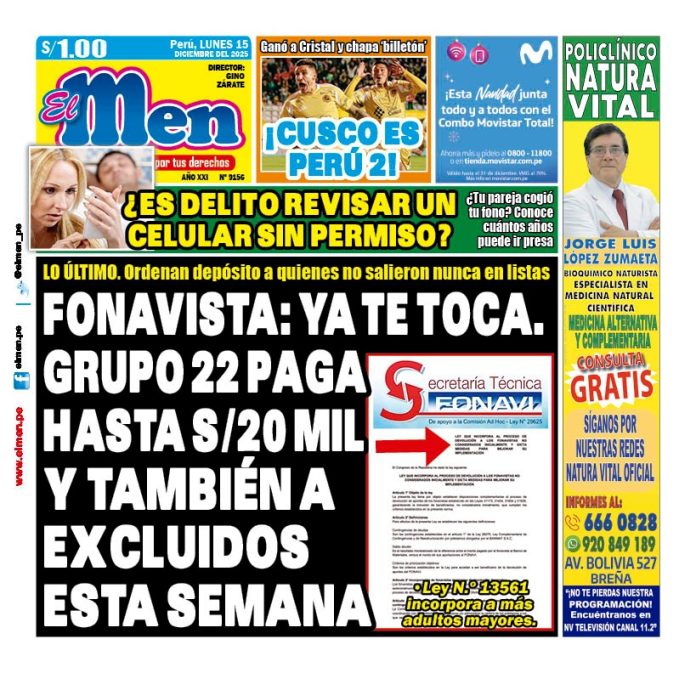 Portada Diario El Men (15/12/2025)