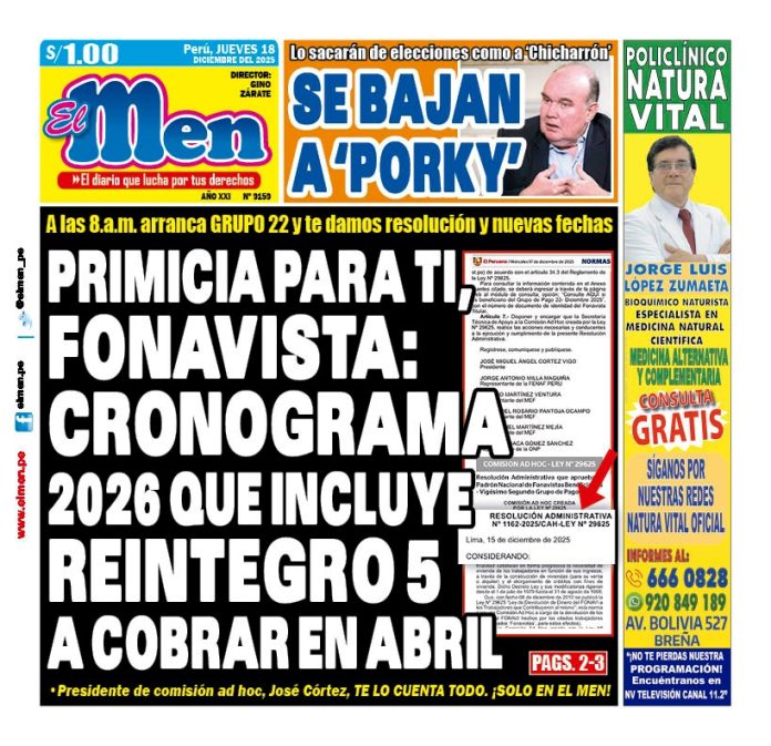Portada Diario El Men (18/12/2025)