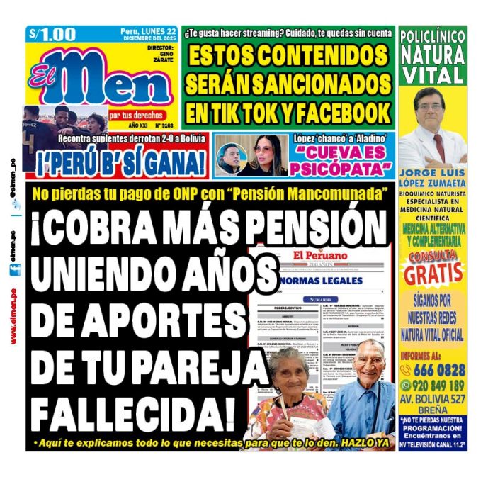 Portada Diario El Men (22/12/2025) Portada Diario El Men (22/12/2025)