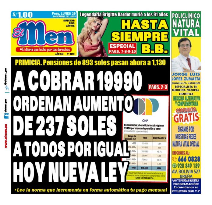 Portada Diario El Men (29/12/2025)