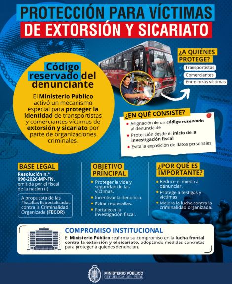 Ministerio Público - Protección para víctimas de extorsión y sicariato