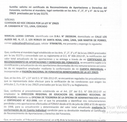 Pedido hecho a la ONP sobre informaci&oacute;n personal&nbsp;
