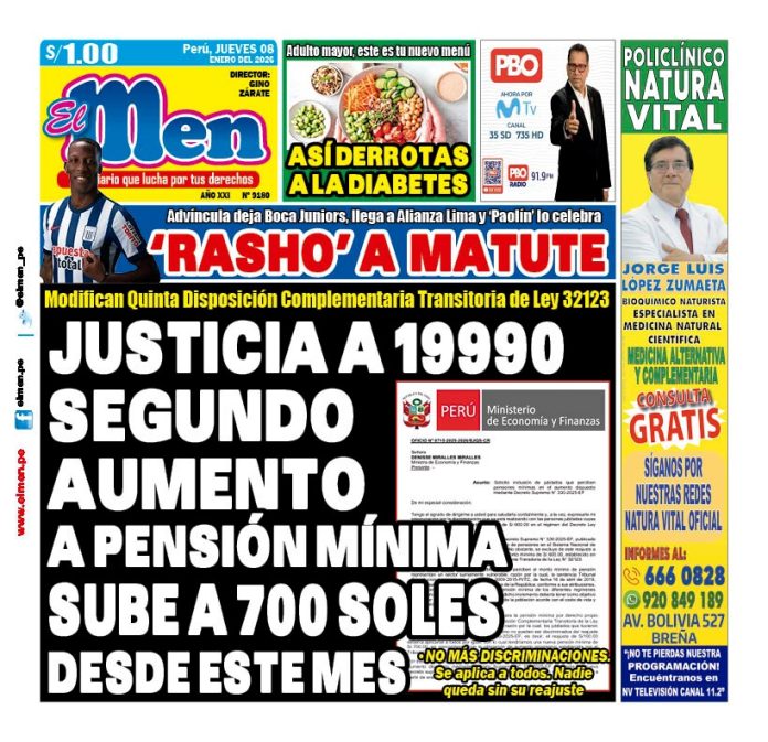 Portada Diario El Men (8/1/2026)