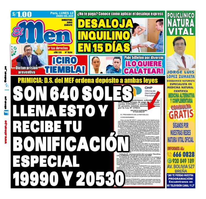 Portada Diario El Men (12/1/2026)